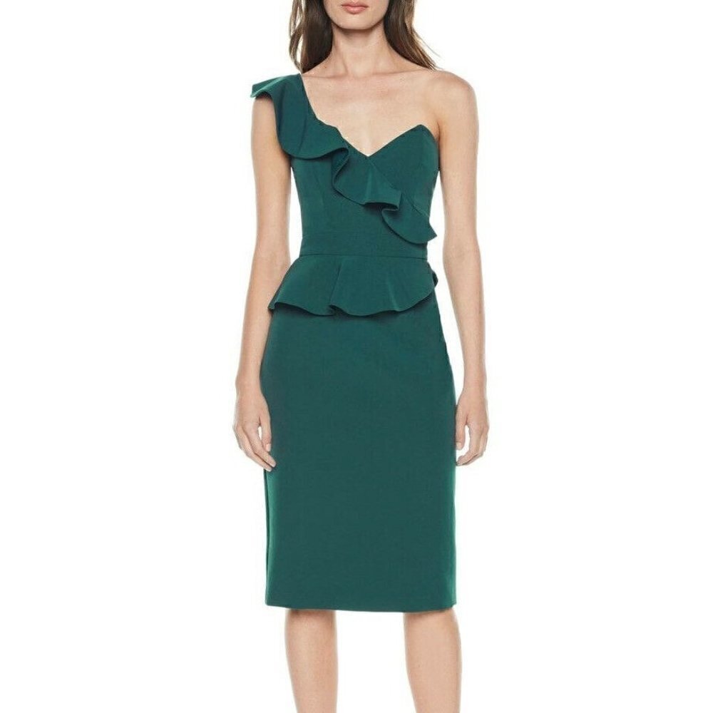 Bardot Revolve Camelia Cocktail Dress Green Ruffle 6